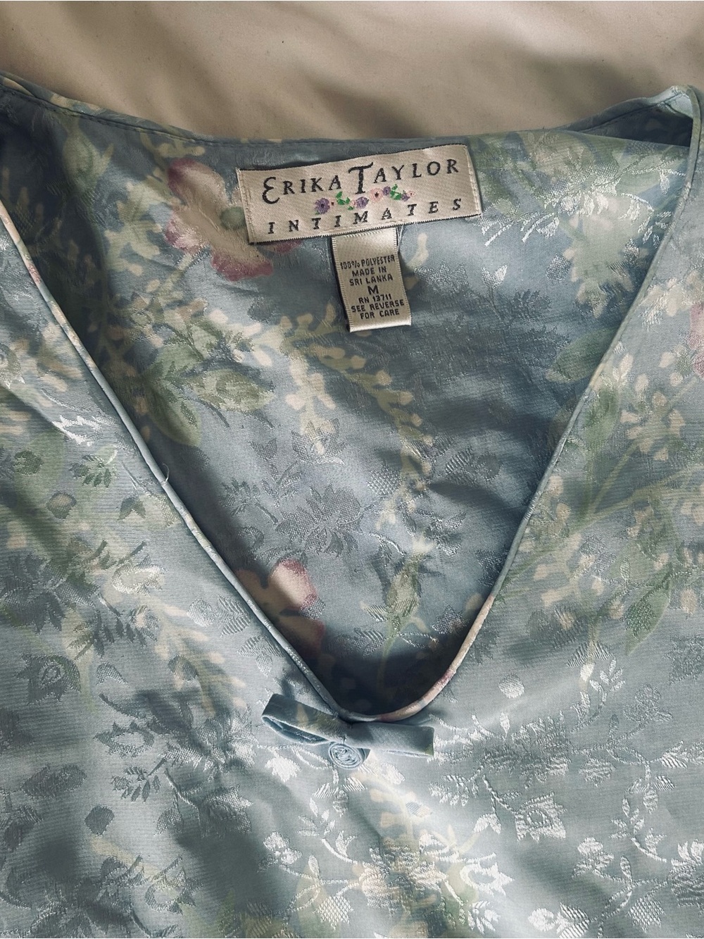 Erika Taylor Intimates Light Blue Floral Satin Pajama Nightgown
